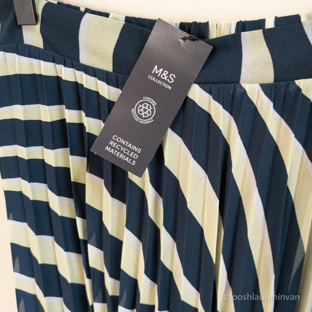 Marks & Spencer Tall M&S Collection Striped Pleated Midi Skirt NWT 8 - Picture 7 of 16